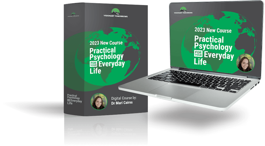 Image of the practical psychology and your everyday life course with a course box and a laptop next to it